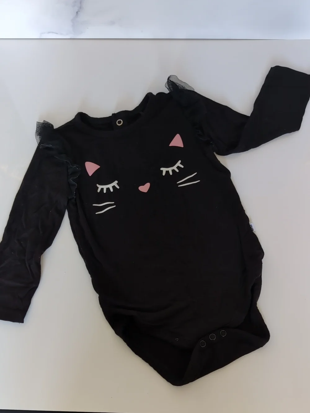 Little Sleepies-Cute Black Cat Flutter One-Piece Bodysuit with Pink Accents